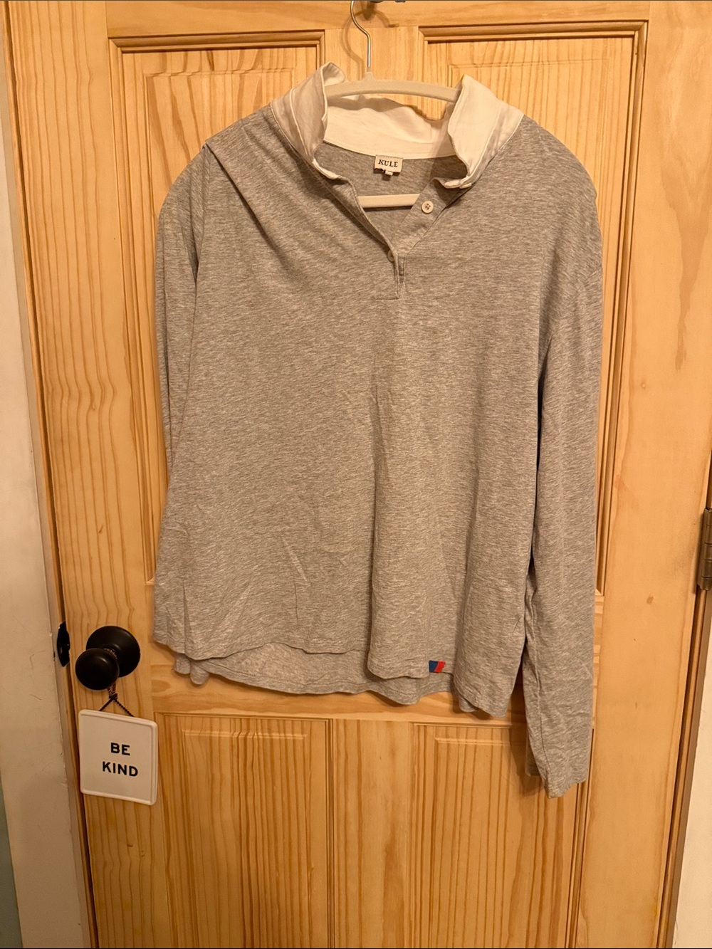 Kule Gray Long Sleeve Polo with White Collar
